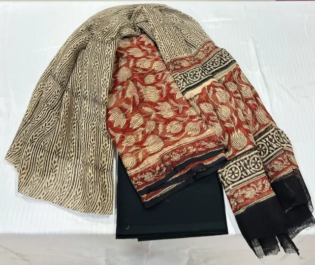 Rust Red & Beige Block Print Kota-Style Chudidhar Material